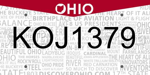 KOJ1379 Ohio License Plate