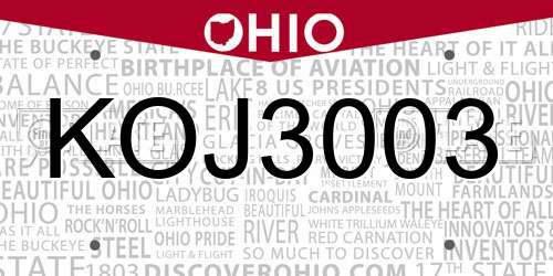 KOJ3003 Ohio License Plate