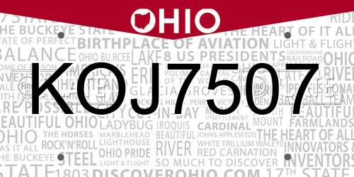 KOJ7507 Ohio License Plate
