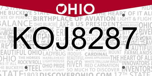 KOJ8287 Ohio License Plate