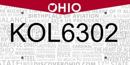 KOL6302 Ohio License Plate