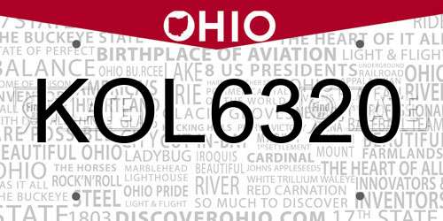KOL6320 Ohio License Plate