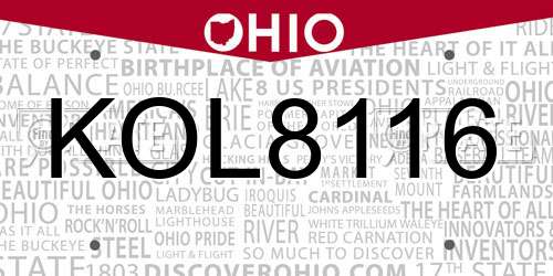 KOL8116 Ohio License Plate