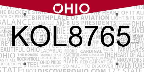 KOL8765 Ohio License Plate