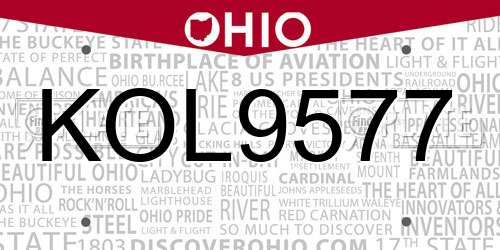 KOL9577 Ohio License Plate