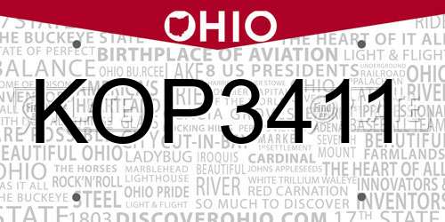 KOP3411 Ohio License Plate