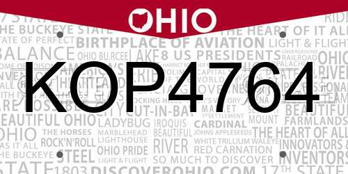 KOP4764 Ohio License Plate