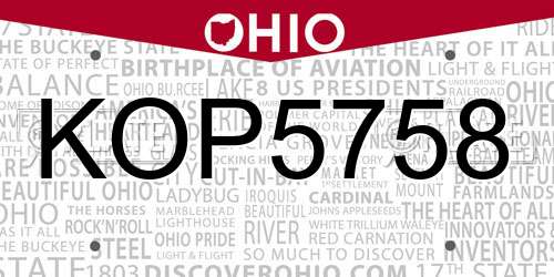 KOP5758 Ohio License Plate
