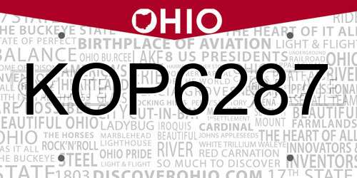 KOP6287 Ohio License Plate