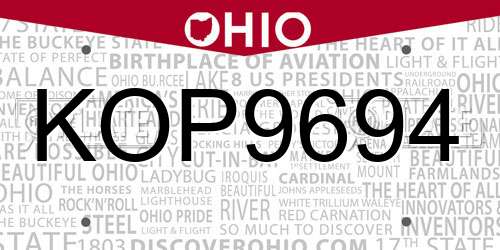 KOP9694 Ohio License Plate