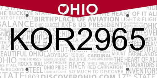 KOR2965 Ohio License Plate