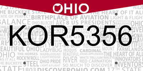 KOR5356 Ohio License Plate
