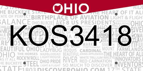 KOS3418 Ohio License Plate
