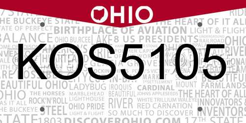 KOS5105 Ohio License Plate