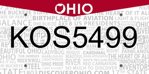 KOS5499 Ohio License Plate