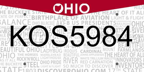 KOS5984 Ohio License Plate