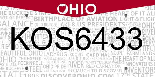 KOS6433 Ohio License Plate