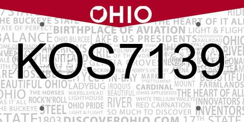 KOS7139 Ohio License Plate