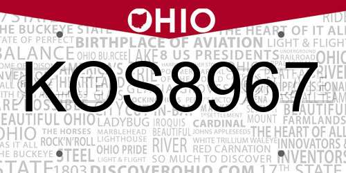 KOS8967 Ohio License Plate