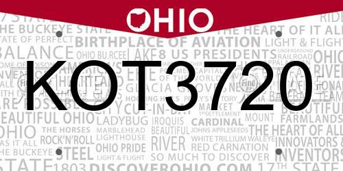 KOT3720 Ohio License Plate
