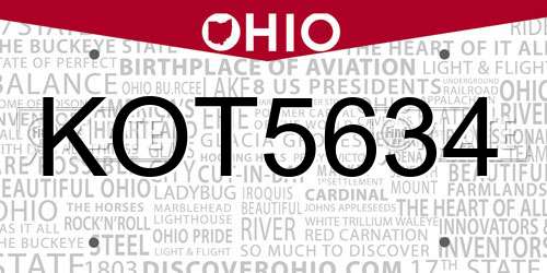 KOT5634 Ohio License Plate