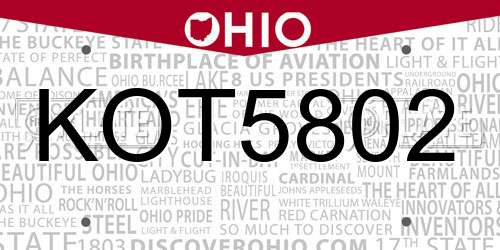 KOT5802 Ohio License Plate