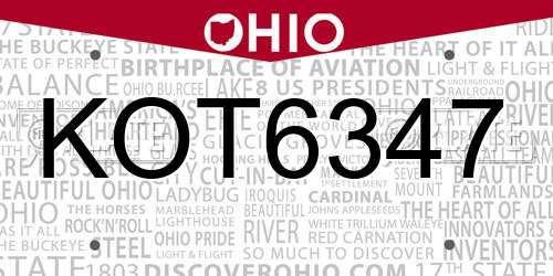 KOT6347 Ohio License Plate