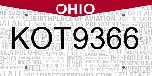 KOT9366 Ohio License Plate