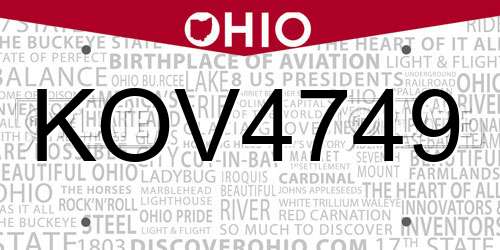KOV4749 Ohio License Plate