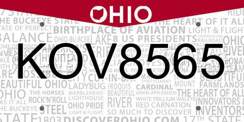KOV8565 Ohio License Plate