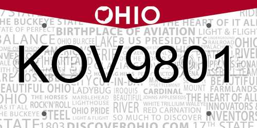 KOV9801 Ohio License Plate