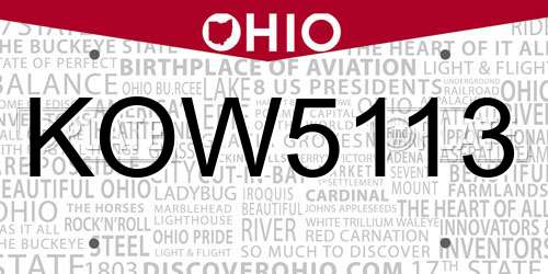KOW5113 Ohio License Plate