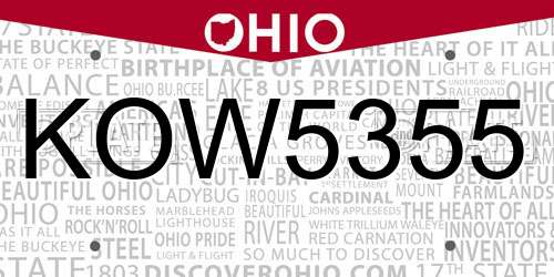KOW5355 Ohio License Plate