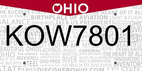 KOW7801 Ohio License Plate