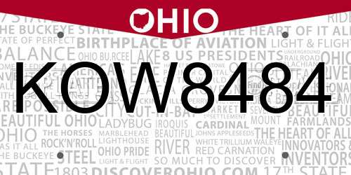 KOW8484 Ohio License Plate