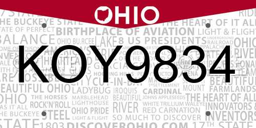KOY9834 Ohio License Plate