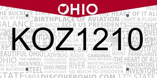 KOZ1210 Ohio License Plate