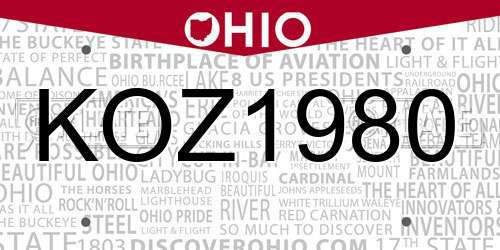 KOZ1980 Ohio License Plate