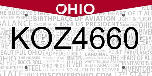 KOZ4660 Ohio License Plate