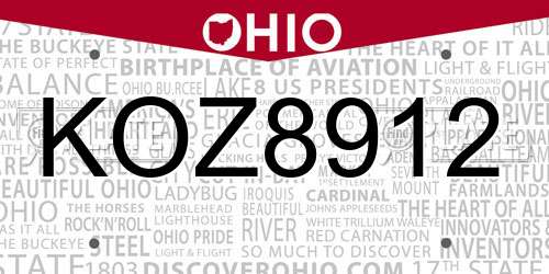 KOZ8912 Ohio License Plate