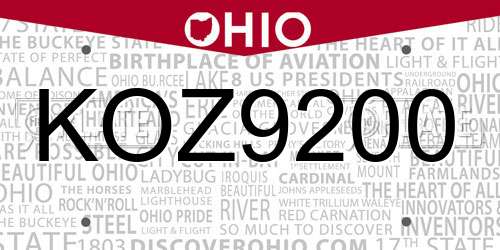 KOZ9200 Ohio License Plate