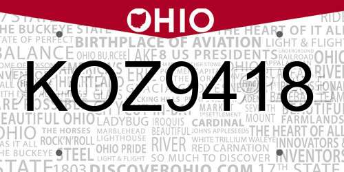 KOZ9418 Ohio License Plate