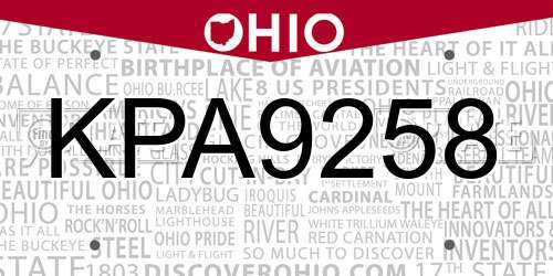 KPA9258 Ohio License Plate