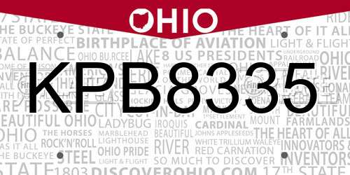 KPB8335 Ohio License Plate