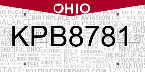 KPB8781 Ohio License Plate