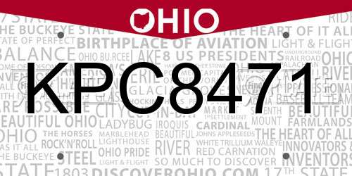 KPC8471 Ohio License Plate