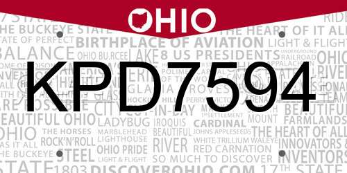 KPD7594 Ohio License Plate