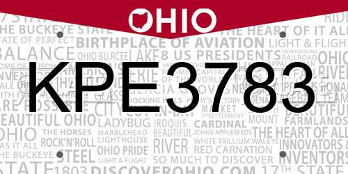 KPE3783 Ohio License Plate