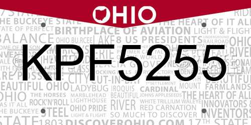 KPF5255 Ohio License Plate