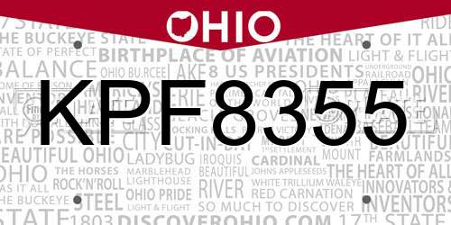 KPF8355 Ohio License Plate
